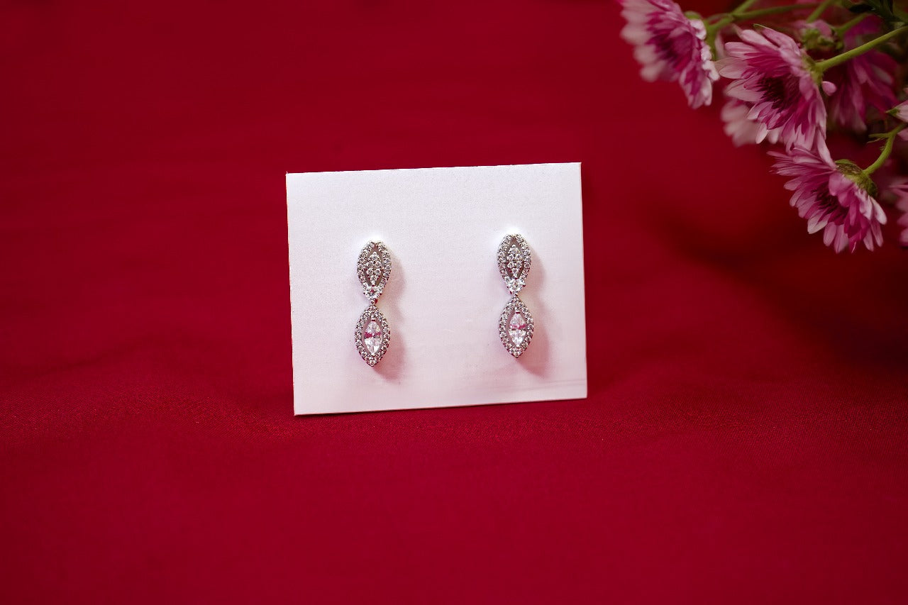 Oval Halo Drop Earrings-925 Sterling Silver-ERAYA Jewellery