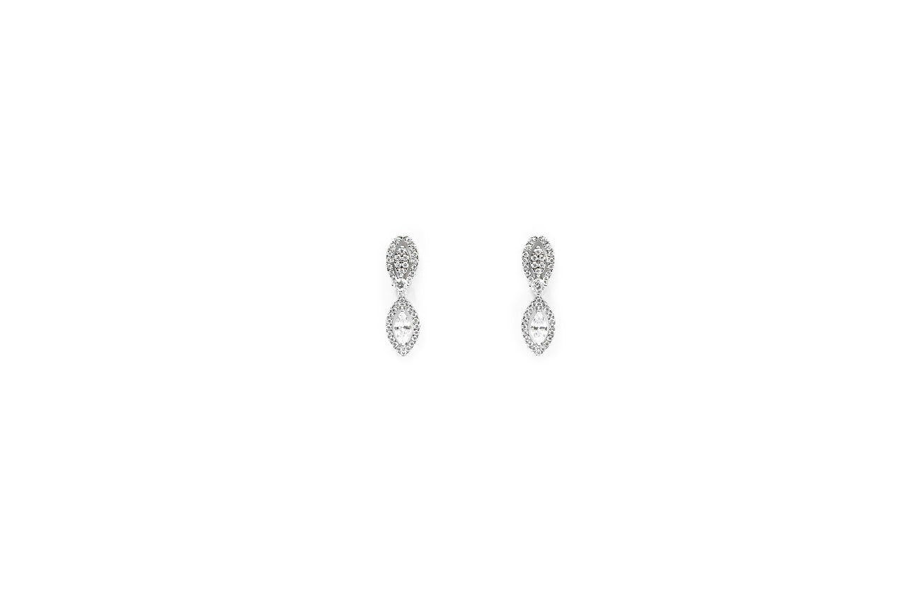 Oval Halo Drop Earrings-925 Sterling Silver-ERAYA Jewellery