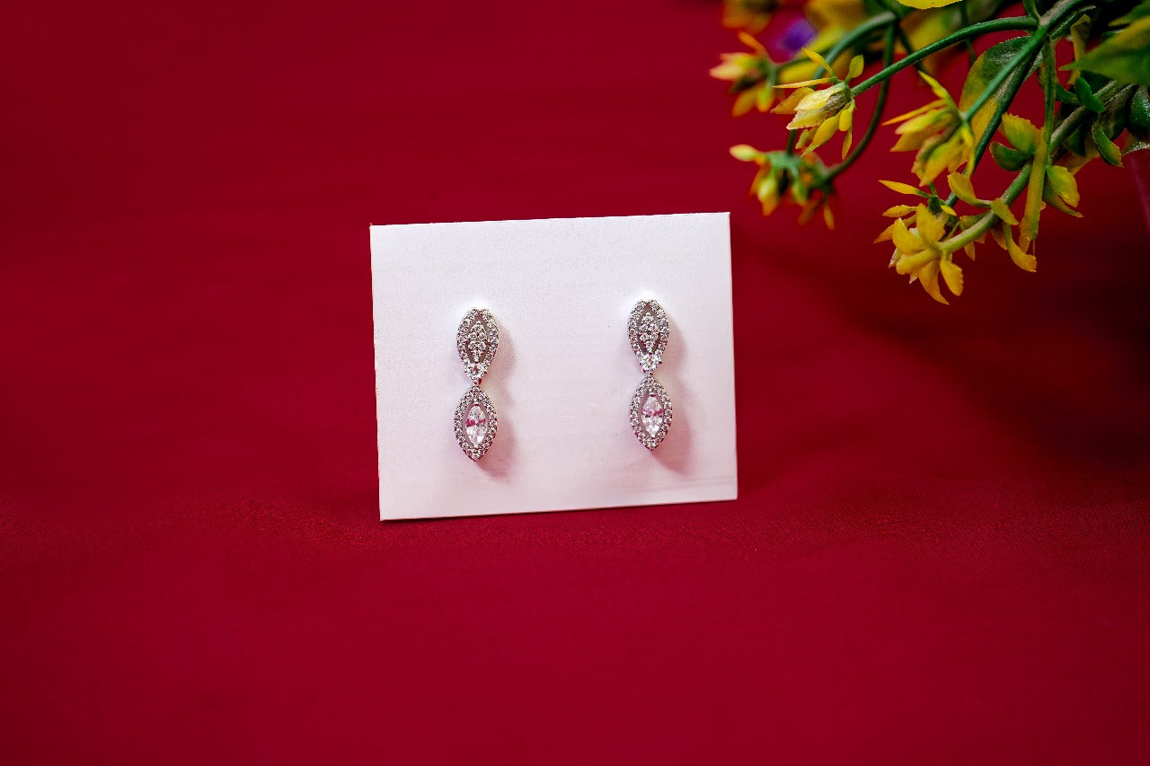 Oval Halo Drop Earrings-925 Sterling Silver-ERAYA Jewellery