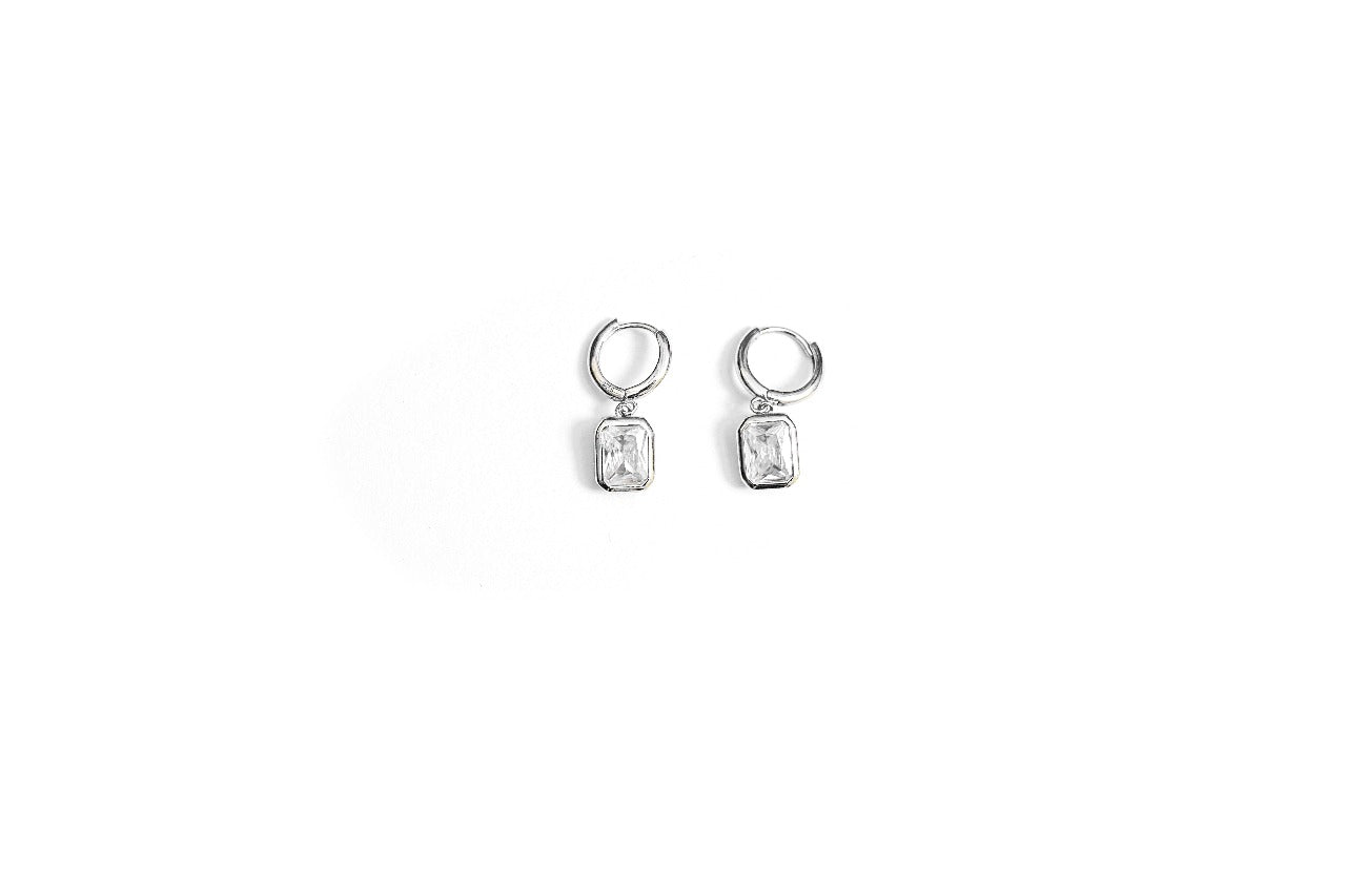 Crystal Silver Hoop Earrings-925 Sterling Silver-ERAYA Jewellery
