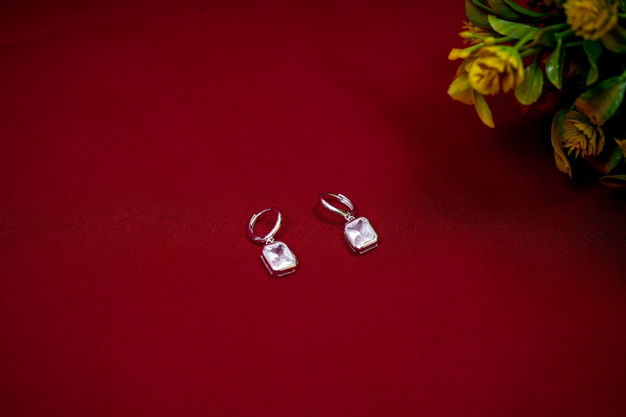 Crystal Silver Hoop Earrings-925 Sterling Silver-ERAYA Jewellery