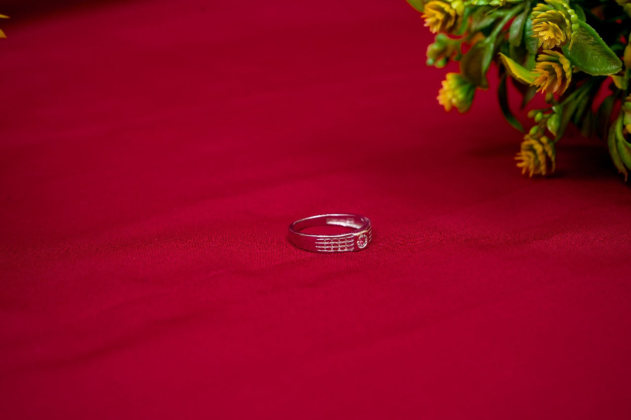 Solitaire Crystal Textured Silver Ring-925 Sterling Silver-ERAYA Jewellery