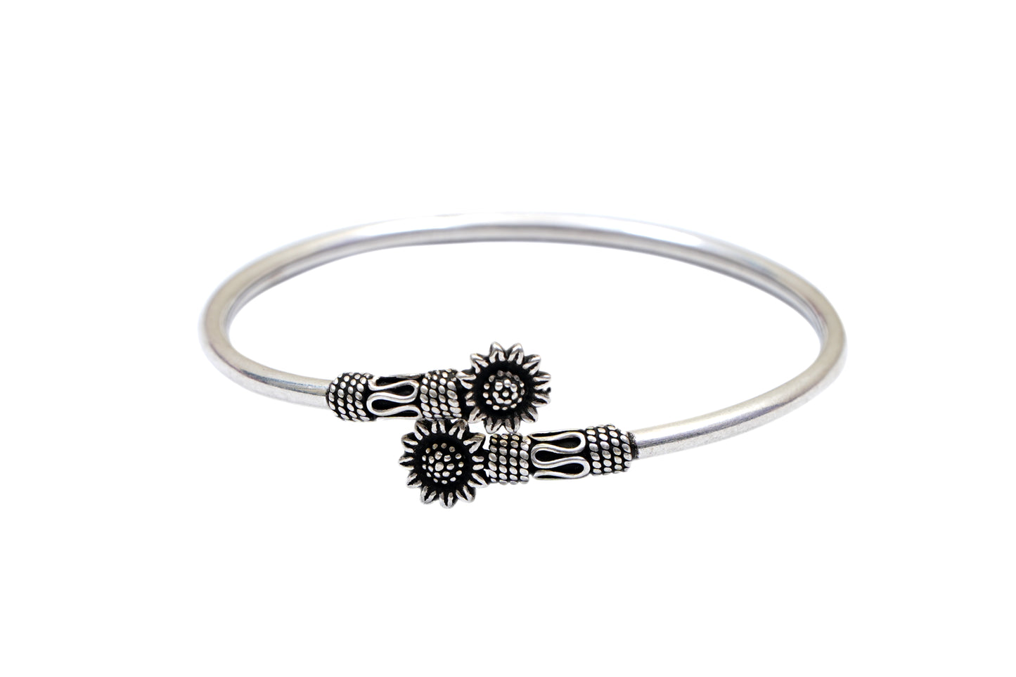 Oxidized Silver Sunflower Kada-925 Sterling Silver-ERAYA Jewellery