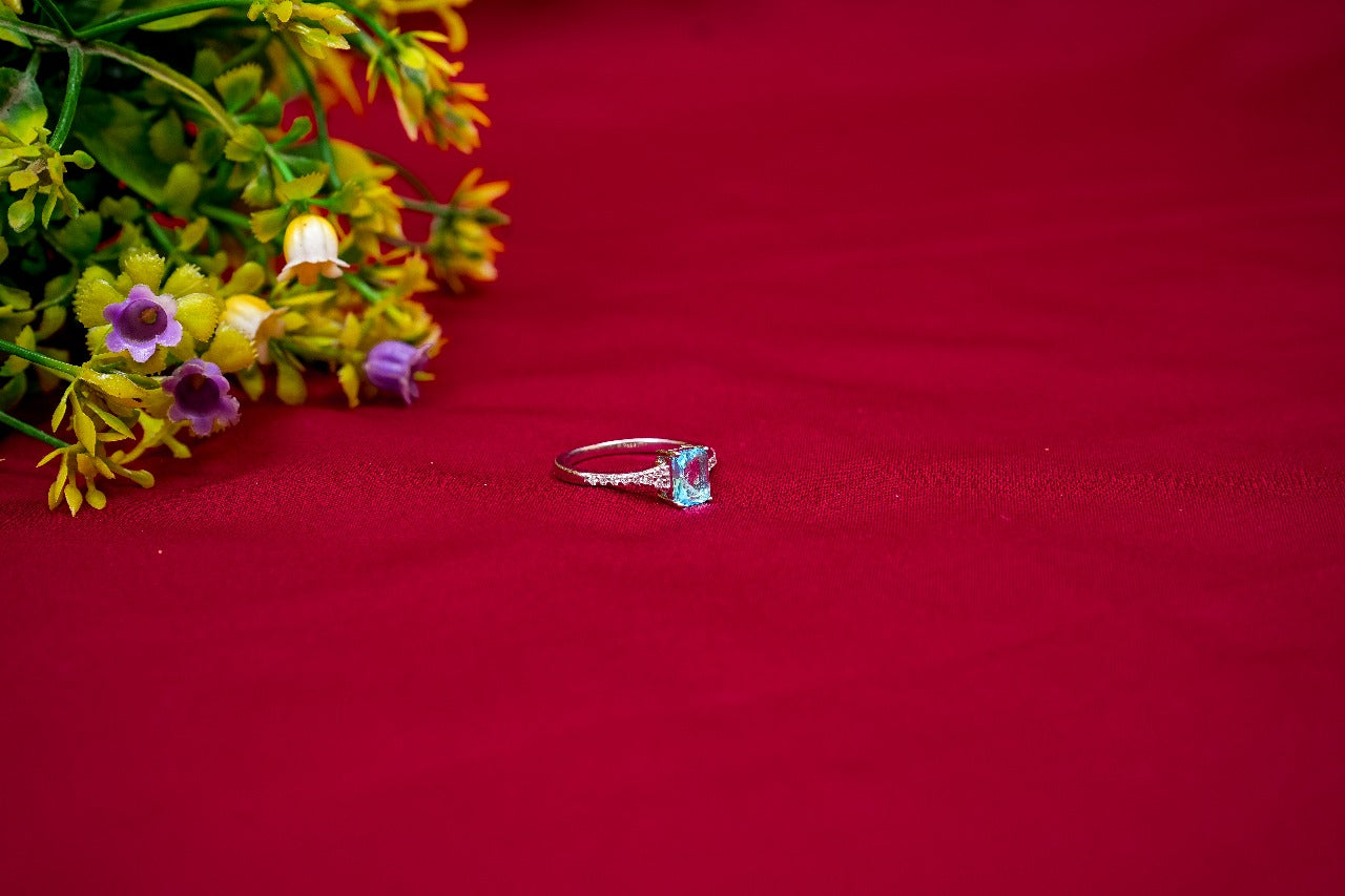 Swiss Blue Solitaire Ring-925 Sterling Silver-ERAYA Jewellery
