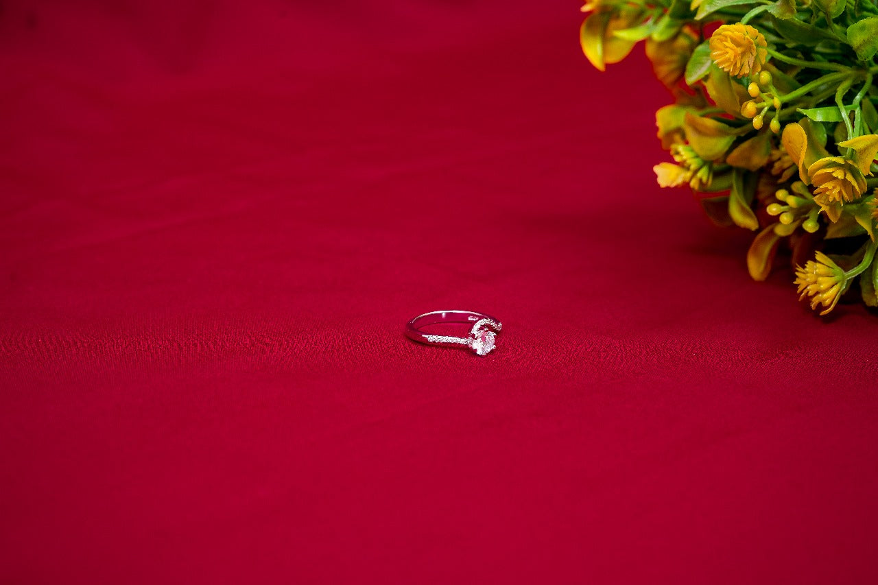 Crystal Swirl Solitaire Ring-925 Sterling Silver-ERAYA Jewellery