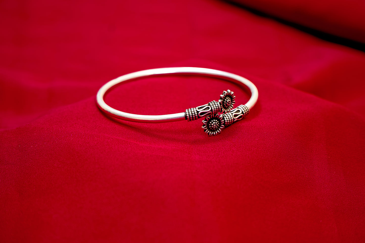 Oxidized Silver Sunflower Kada-925 Sterling Silver-ERAYA Jewellery