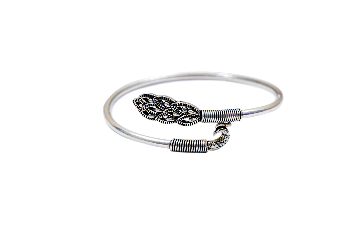 Oxidized Silver Peacock Kada-925 Sterling Silver-ERAYA Jewellery