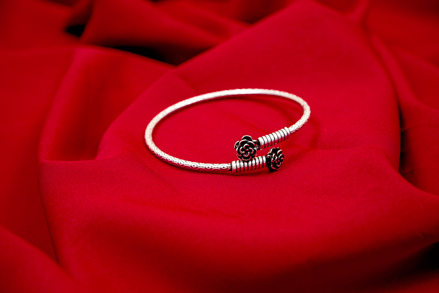 Oxidized Silver Rose Kada-925 Sterling Silver-ERAYA Jewellery