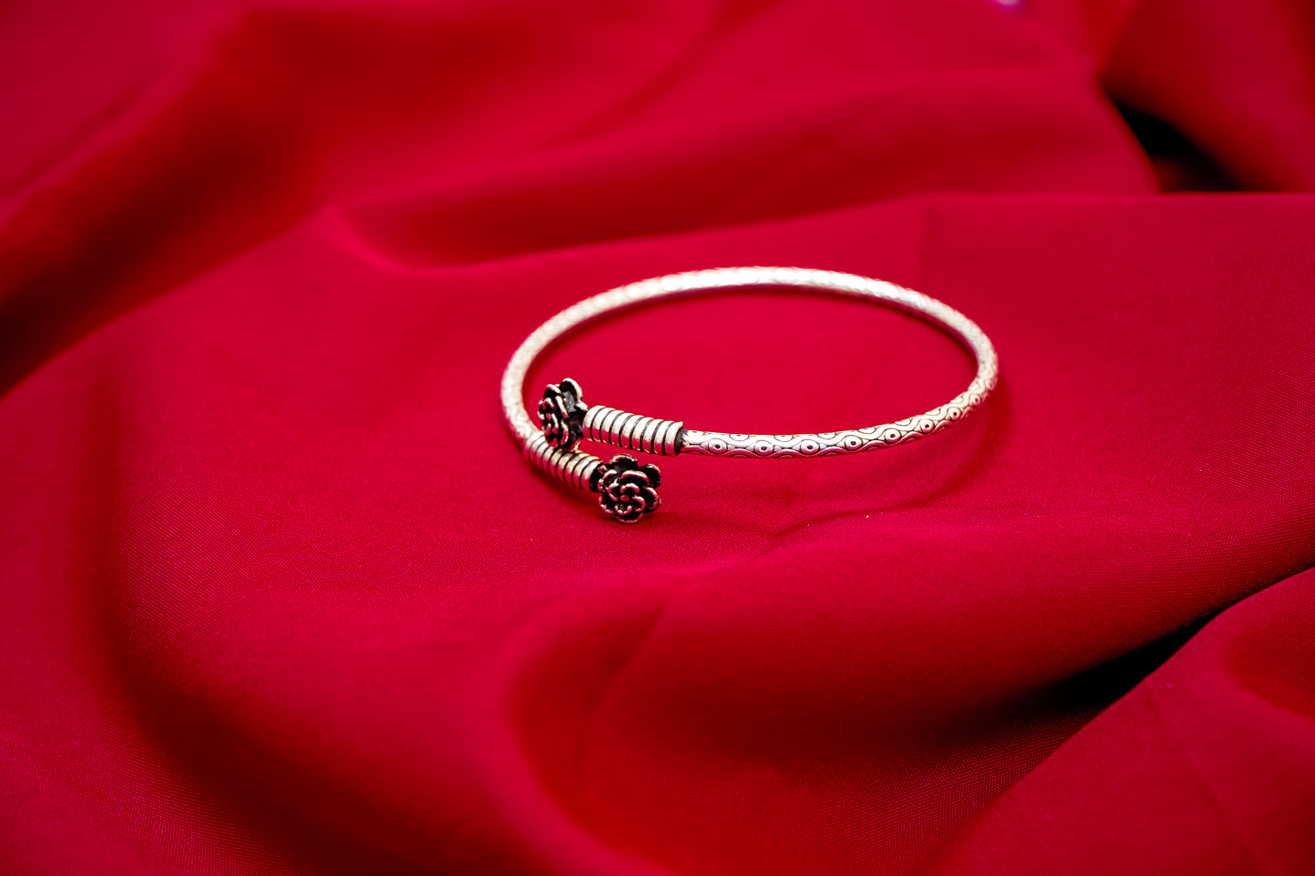 Oxidized Silver Rose Kada-925 Sterling Silver-ERAYA Jewellery