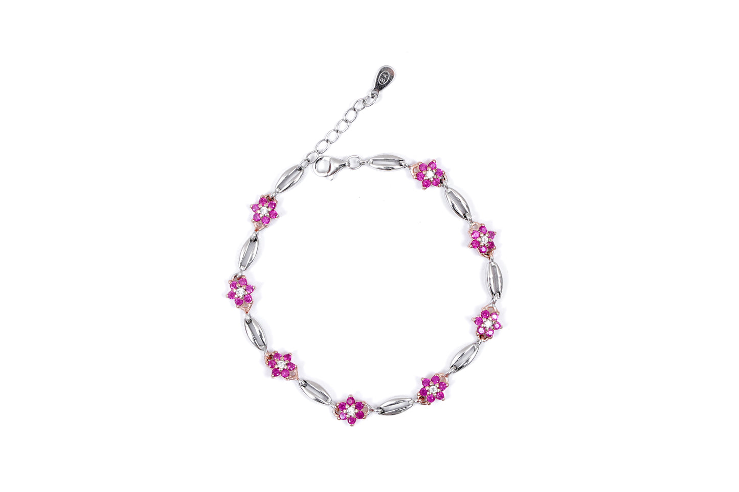 Pink Floral Link Bracelet-925 Sterling Silver-ERAYA Jewellery