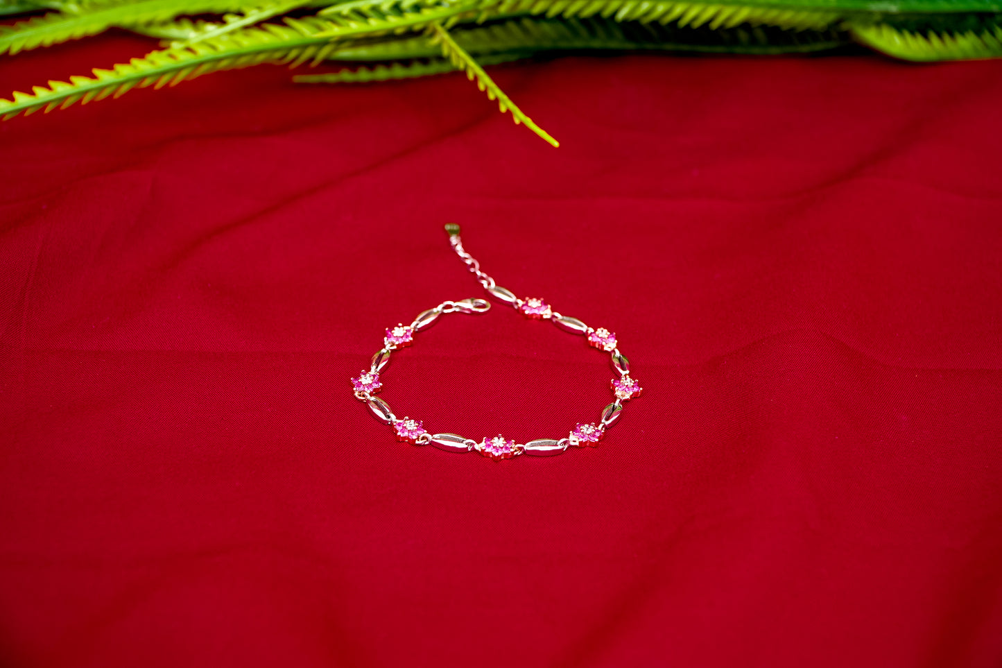 Pink Floral Link Bracelet-925 Sterling Silver-ERAYA Jewellery