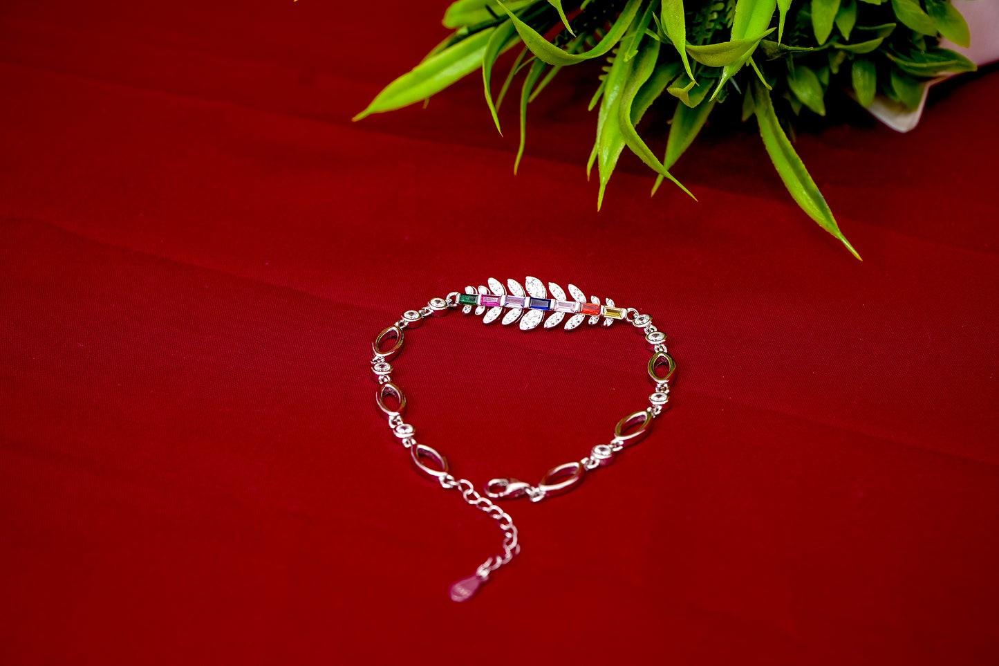 Rainbow Feather Crystal Bracelet-925 Sterling Silver-ERAYA Jewellery