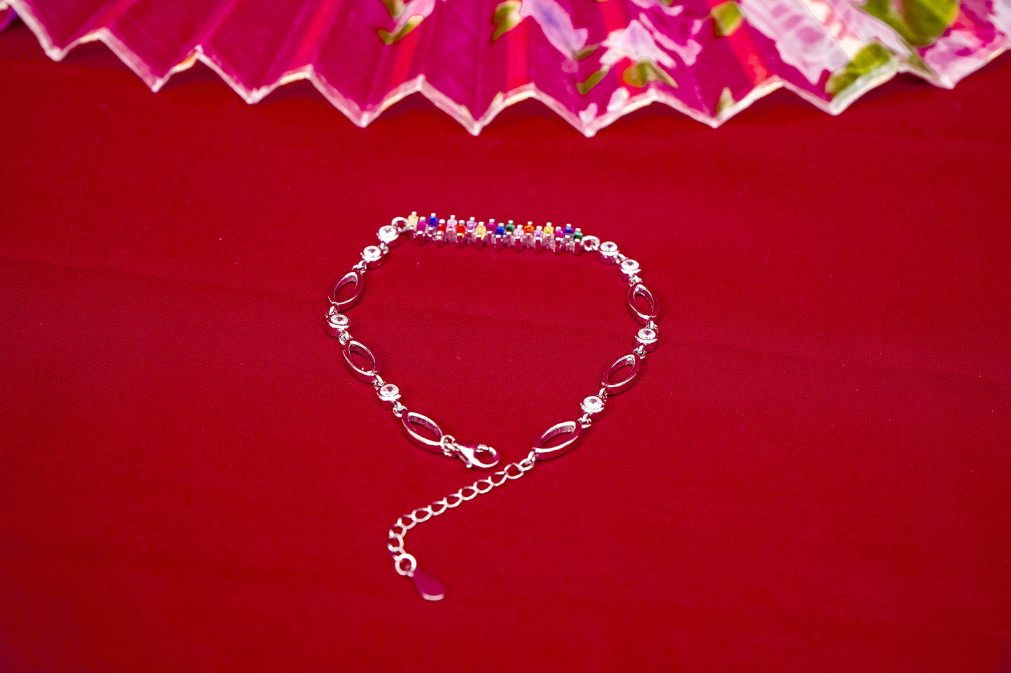 Rainbow Crystal Bar Bracelet-925 Sterling Silver-ERAYA Jewellery