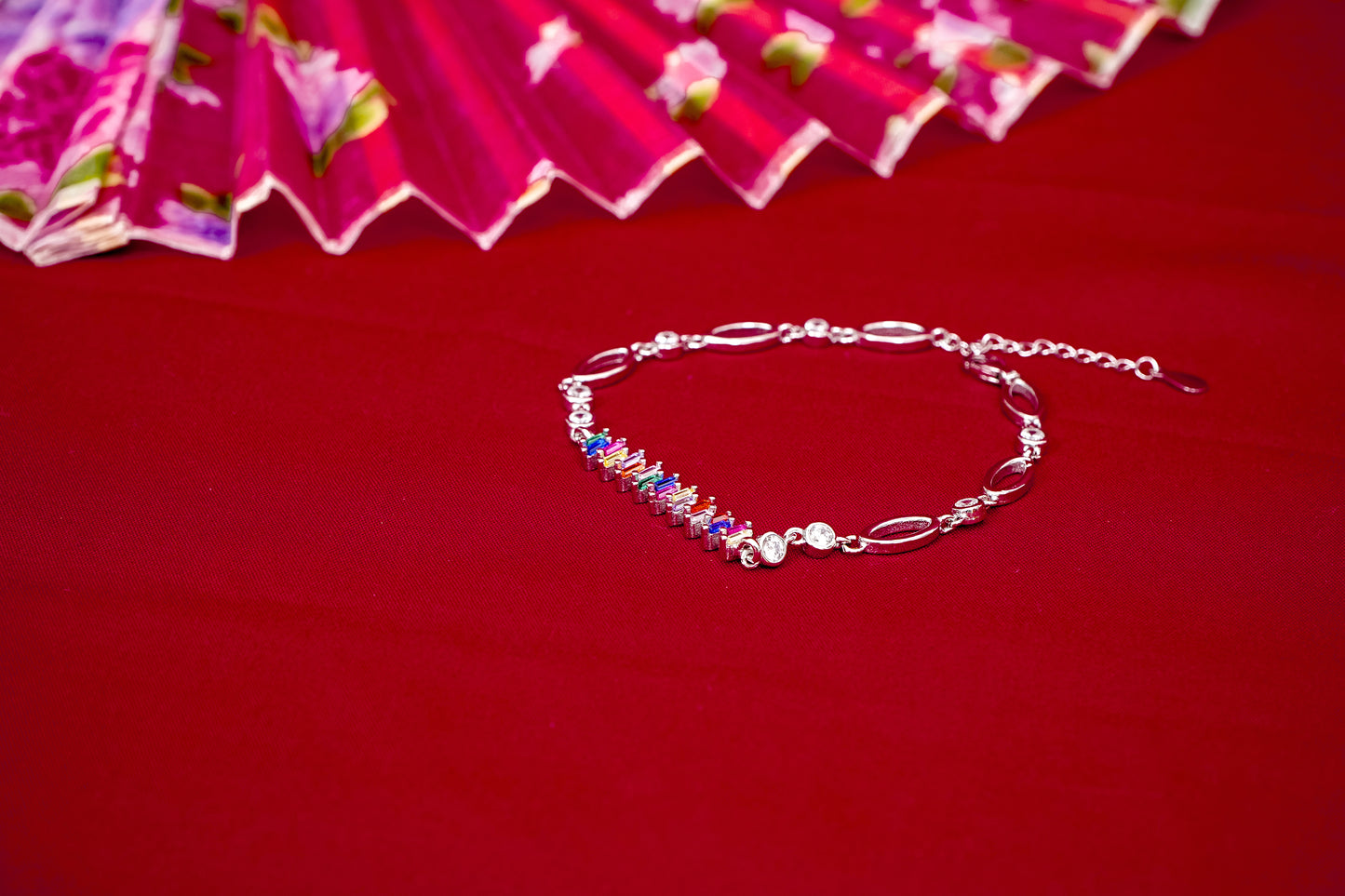 Rainbow Crystal Bar Bracelet-925 Sterling Silver-ERAYA Jewellery