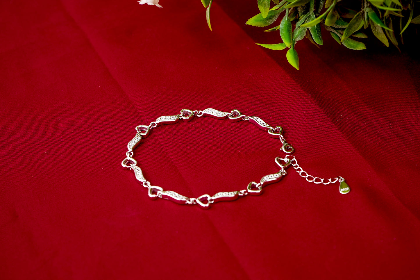 Heart & Crystal Silver Link Bracelet-925 Sterling Silver-ERAYA Jewellery