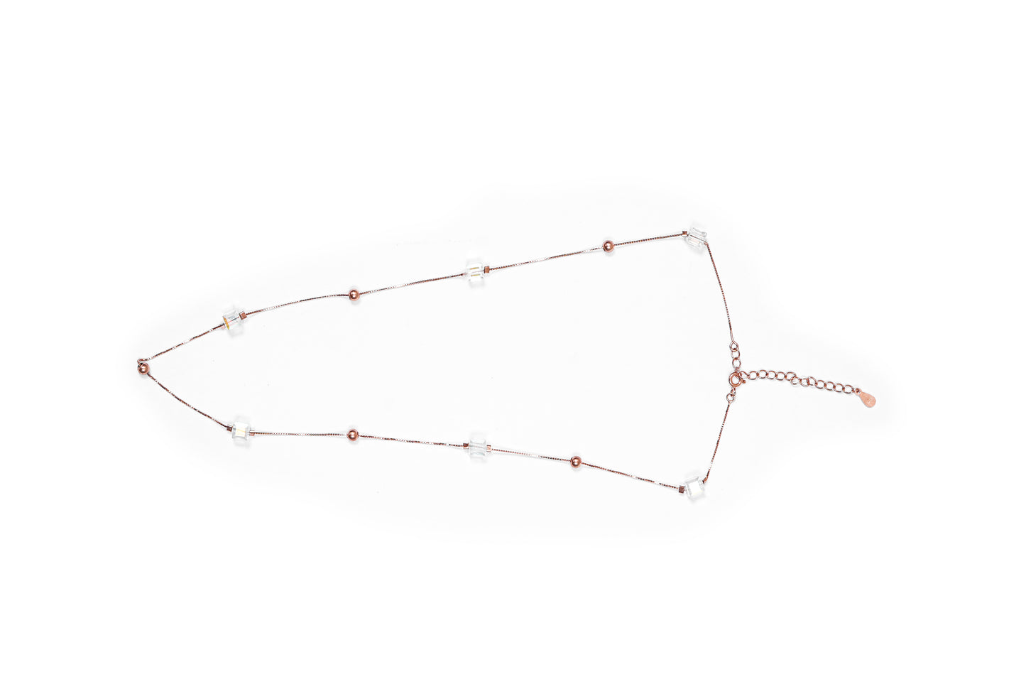 Crystal Cube Station Rose-Gold Chain-925 Sterling Silver-ERAYA Jewellery