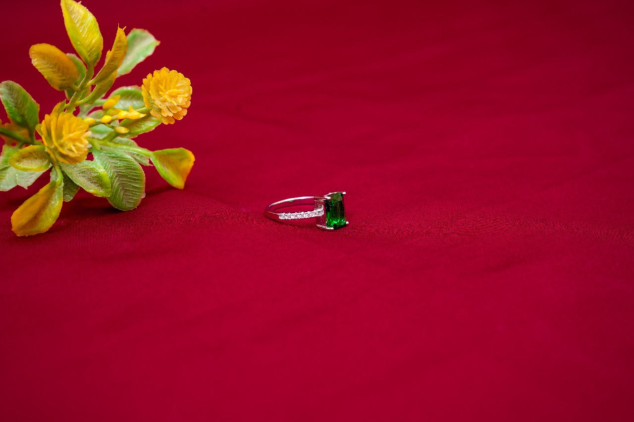 Green Crystal Solitaire Ring-925 Sterling Silver-ERAYA Jewellery