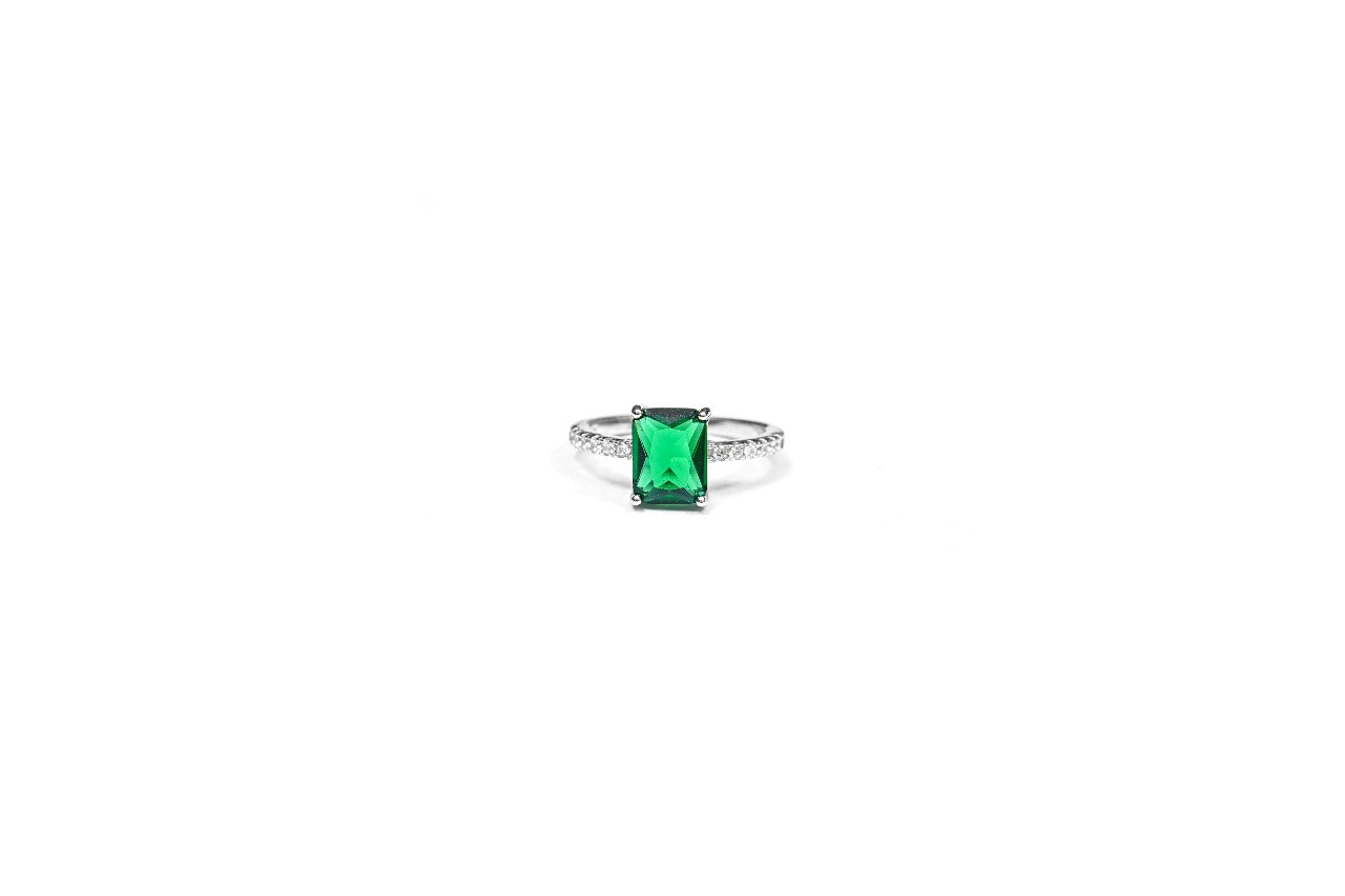 Green Crystal Solitaire Ring-925 Sterling Silver-ERAYA Jewellery