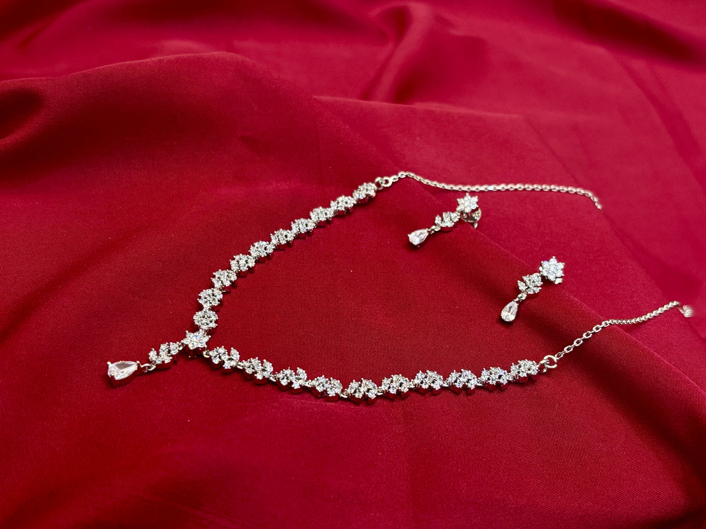 Floral Crystal Choker Necklace-925 Sterling Silver-ERAYA Jewellery