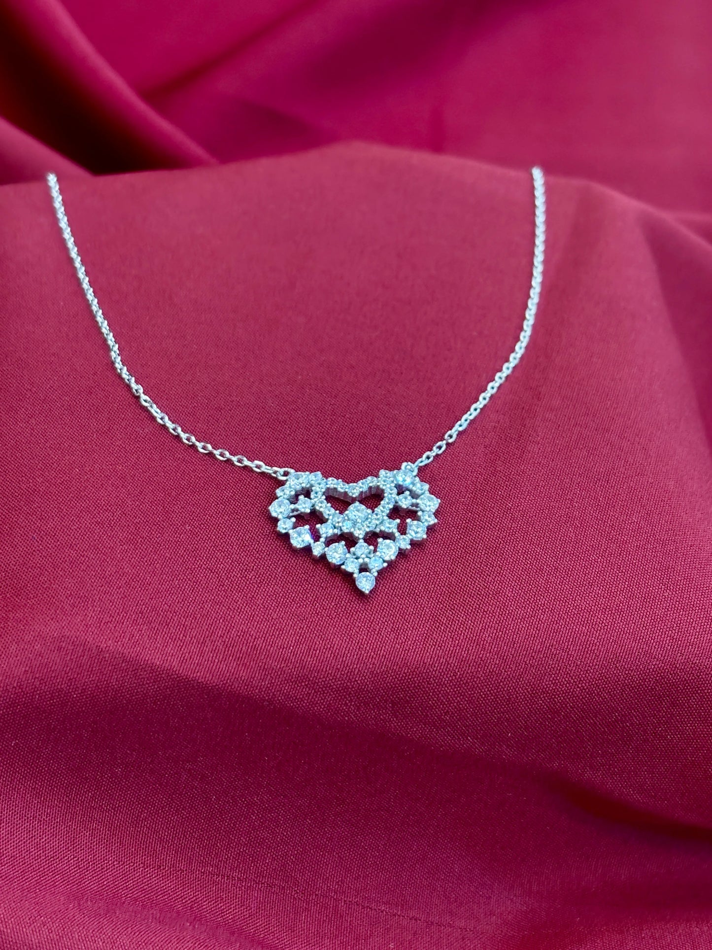 Lace Heart Crystal Silver Pendant - Eraya Jewellery