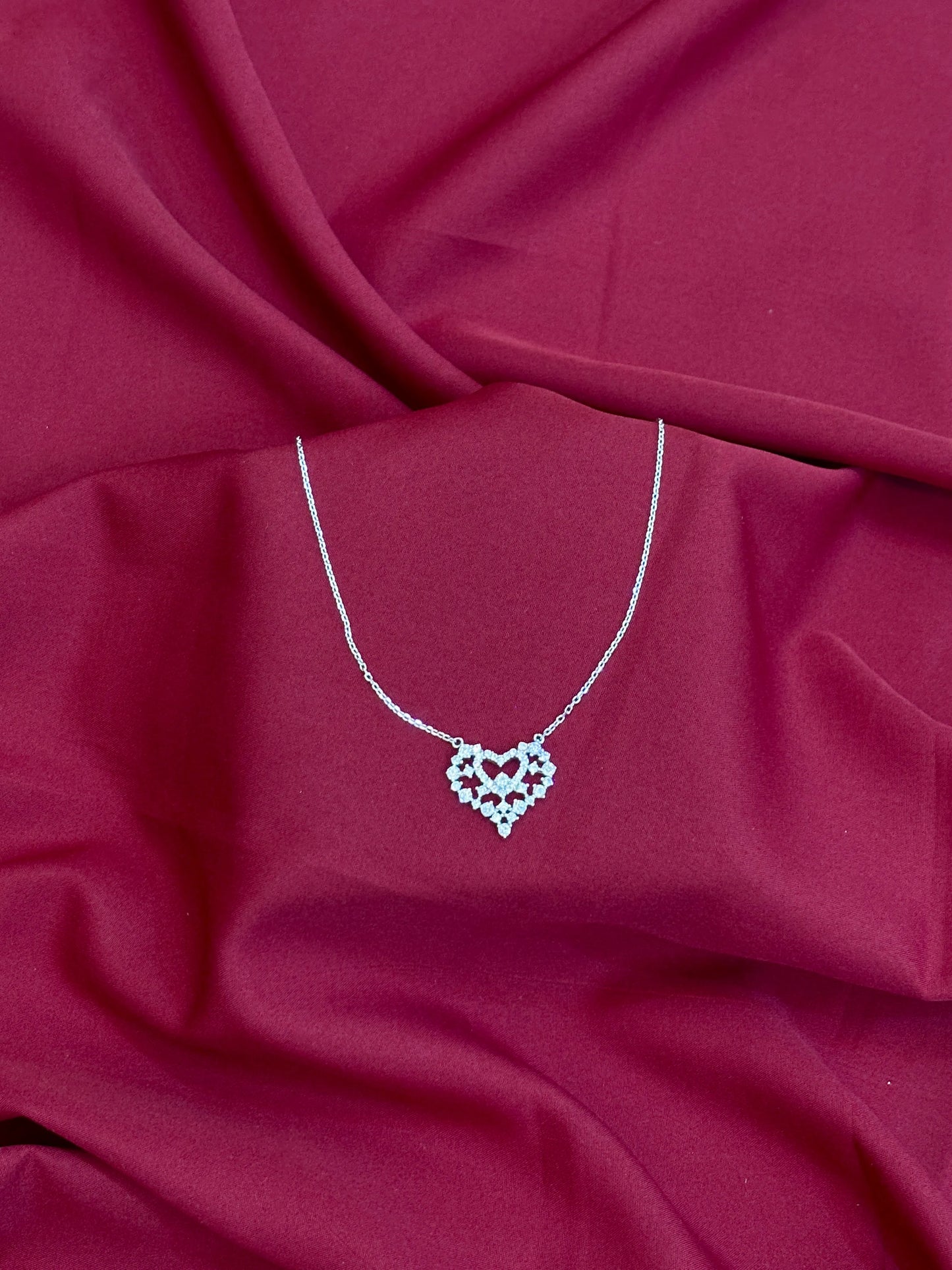 Lace Heart Crystal Silver Pendant - Eraya Jewellery