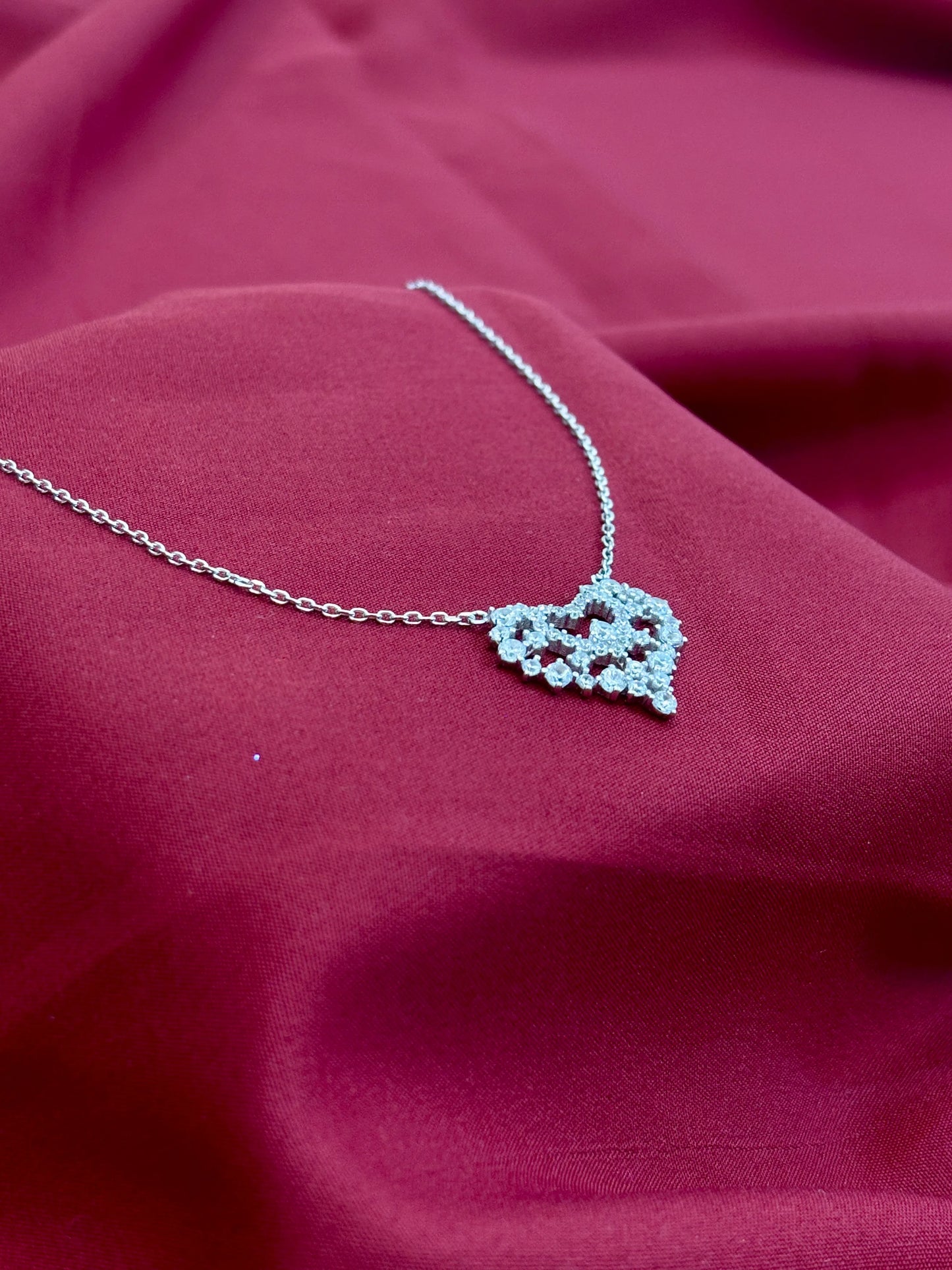 Lace Heart Crystal Silver Pendant - Eraya Jewellery