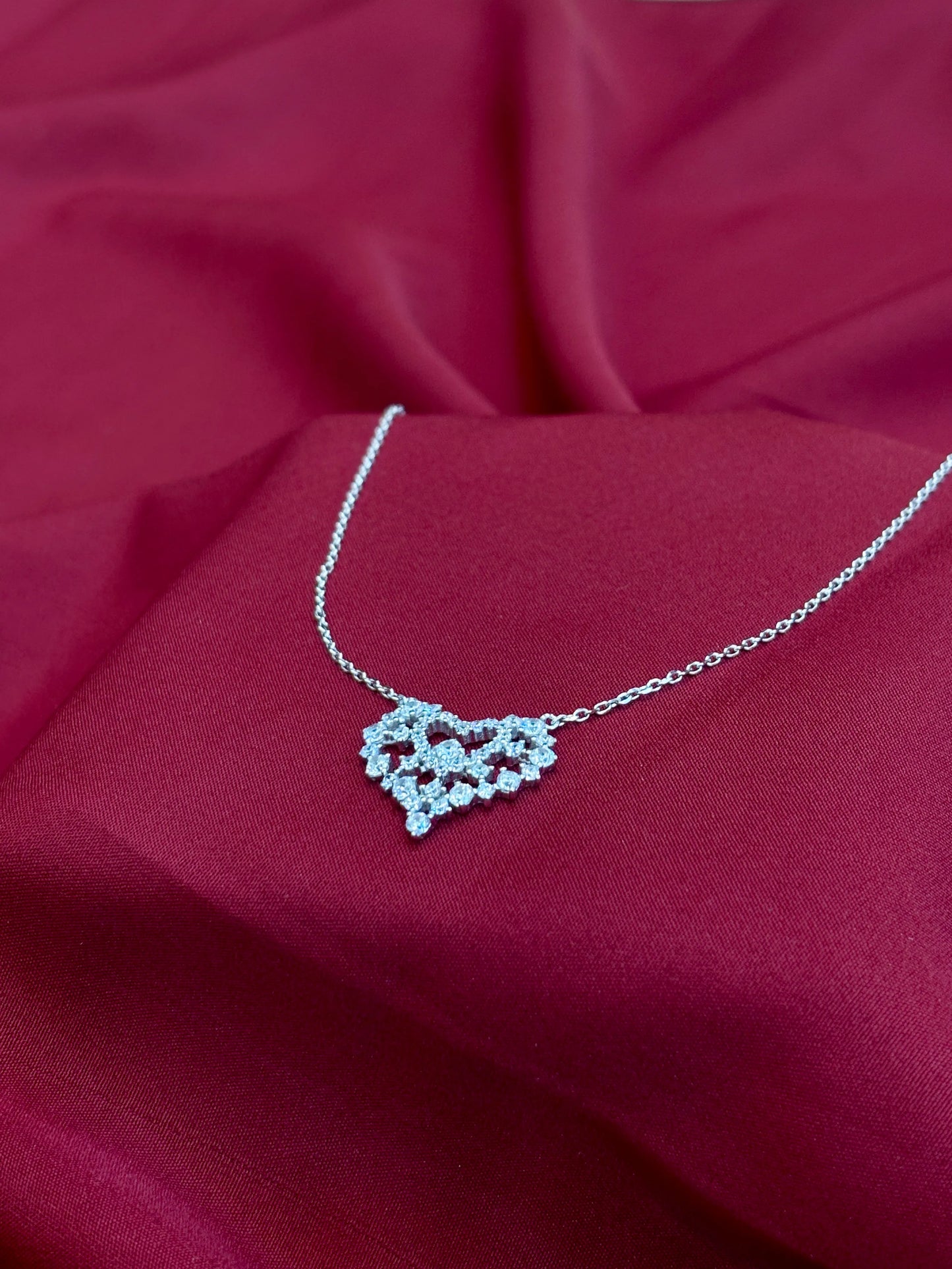 Lace Heart Crystal Silver Pendant - Eraya Jewellery