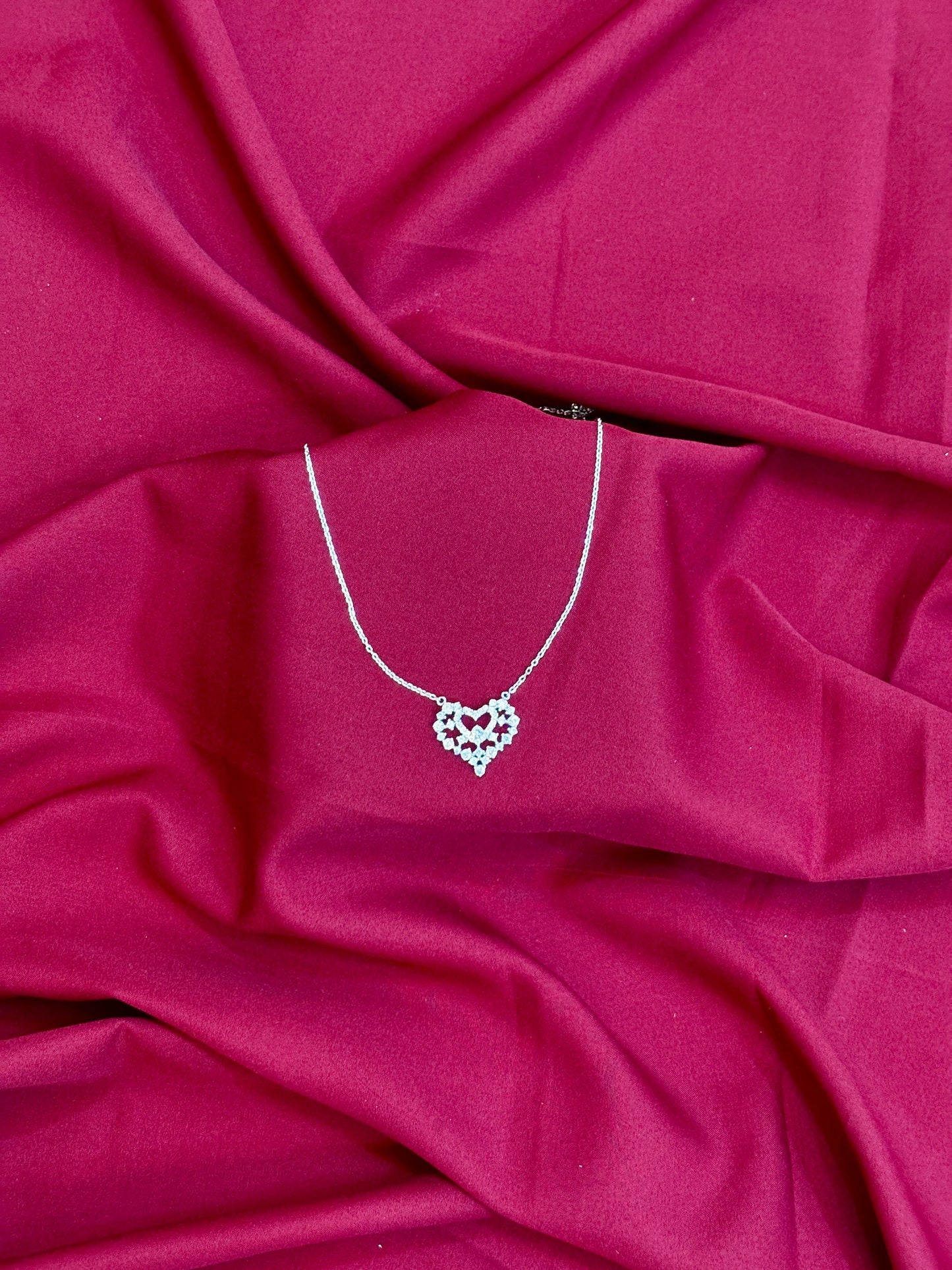 Lace Heart Crystal Silver Pendant - Eraya Jewellery
