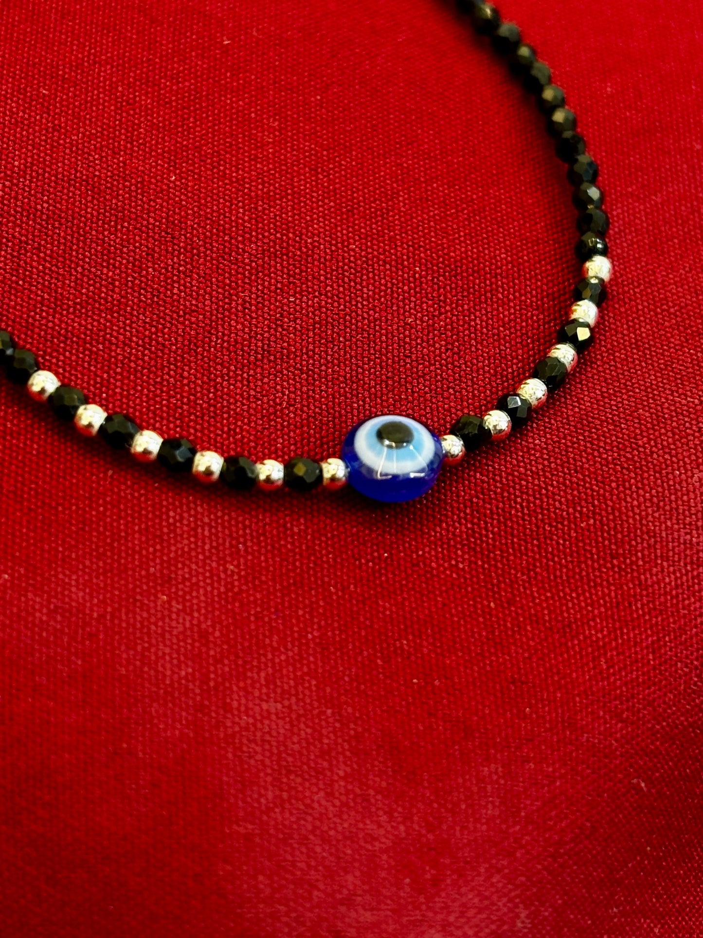 Evil Eye Beaded Silver Anklet-925 Sterling Silver-ERAYA Jewellery