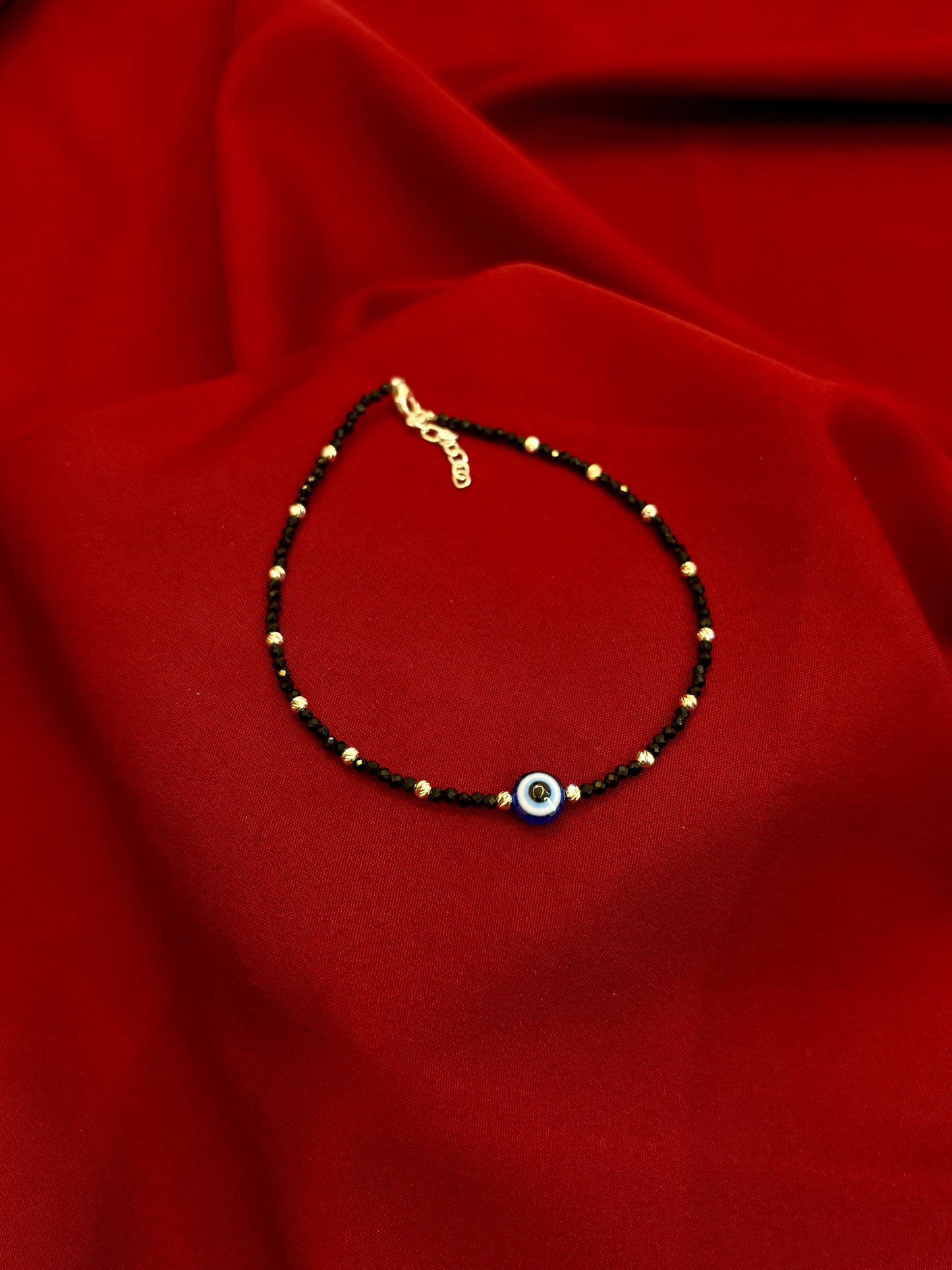 Evil Eye Beaded Silver Anklet-925 Sterling Silver-ERAYA Jewellery