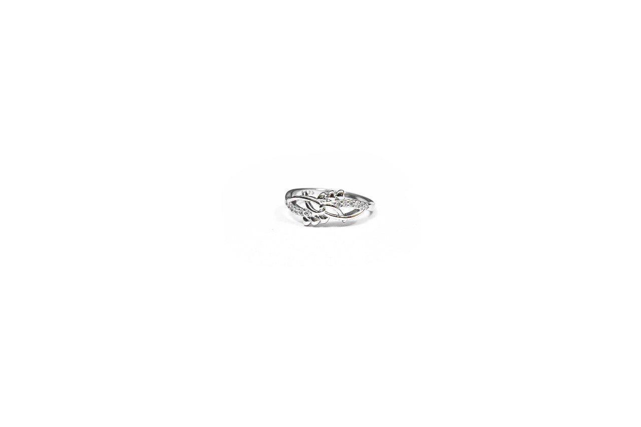 Intertwined Leaf Crystal Ring-925 Sterling Silver-ERAYA Jewellery