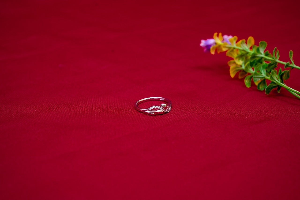 Leaf Crystal Band Ring-925 Sterling Silver-ERAYA Jewellery