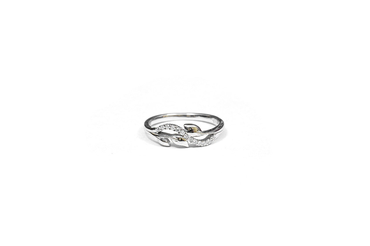 Leaf Crystal Band Ring-925 Sterling Silver-ERAYA Jewellery