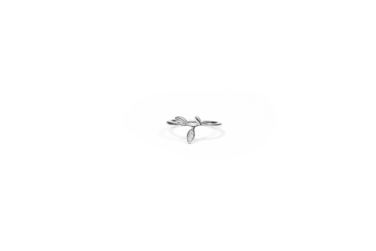 Leaf Motif Crystal Ring-925 Sterling Silver-ERAYA Jewellery