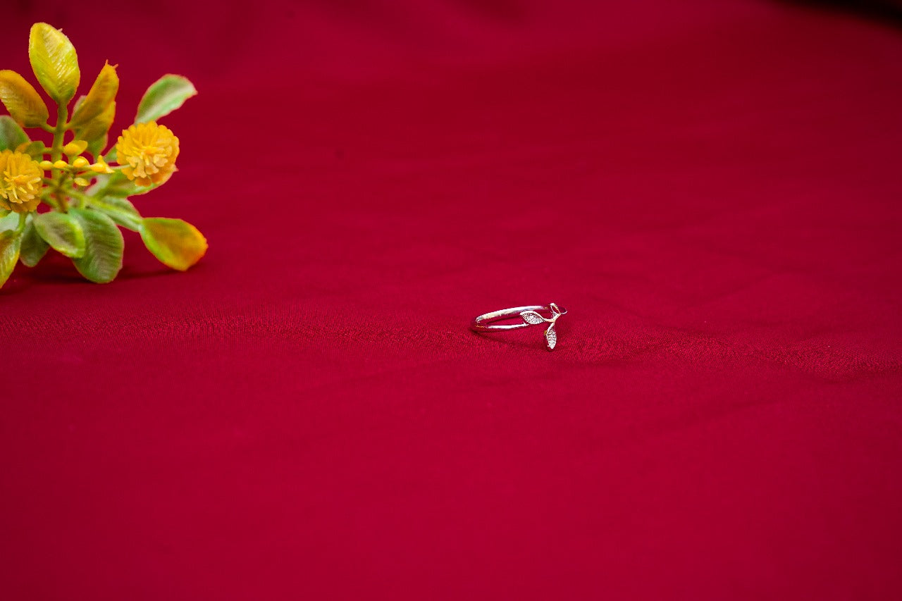 Leaf Motif Crystal Ring-925 Sterling Silver-ERAYA Jewellery