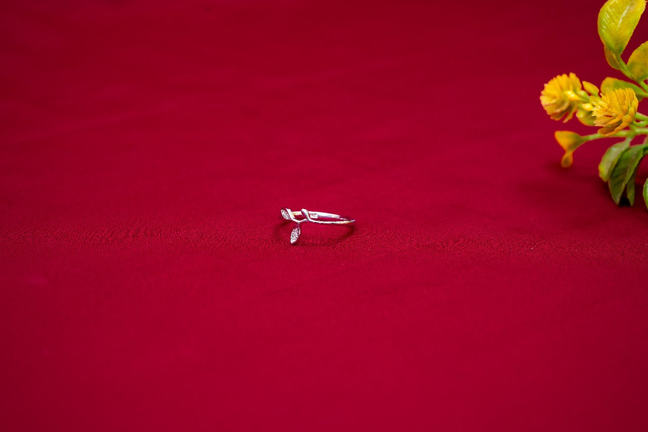 Leaf Motif Crystal Ring-925 Sterling Silver-ERAYA Jewellery