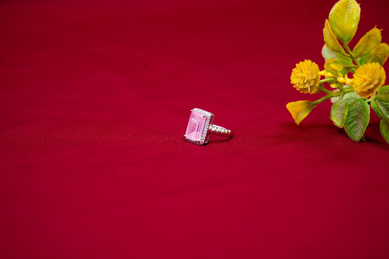 Rose Crystal Solitaire Ring-925 Sterling Silver-ERAYA Jewellery
