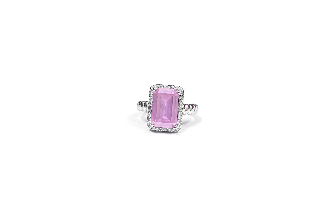 Rose Crystal Solitaire Ring-925 Sterling Silver-ERAYA Jewellery