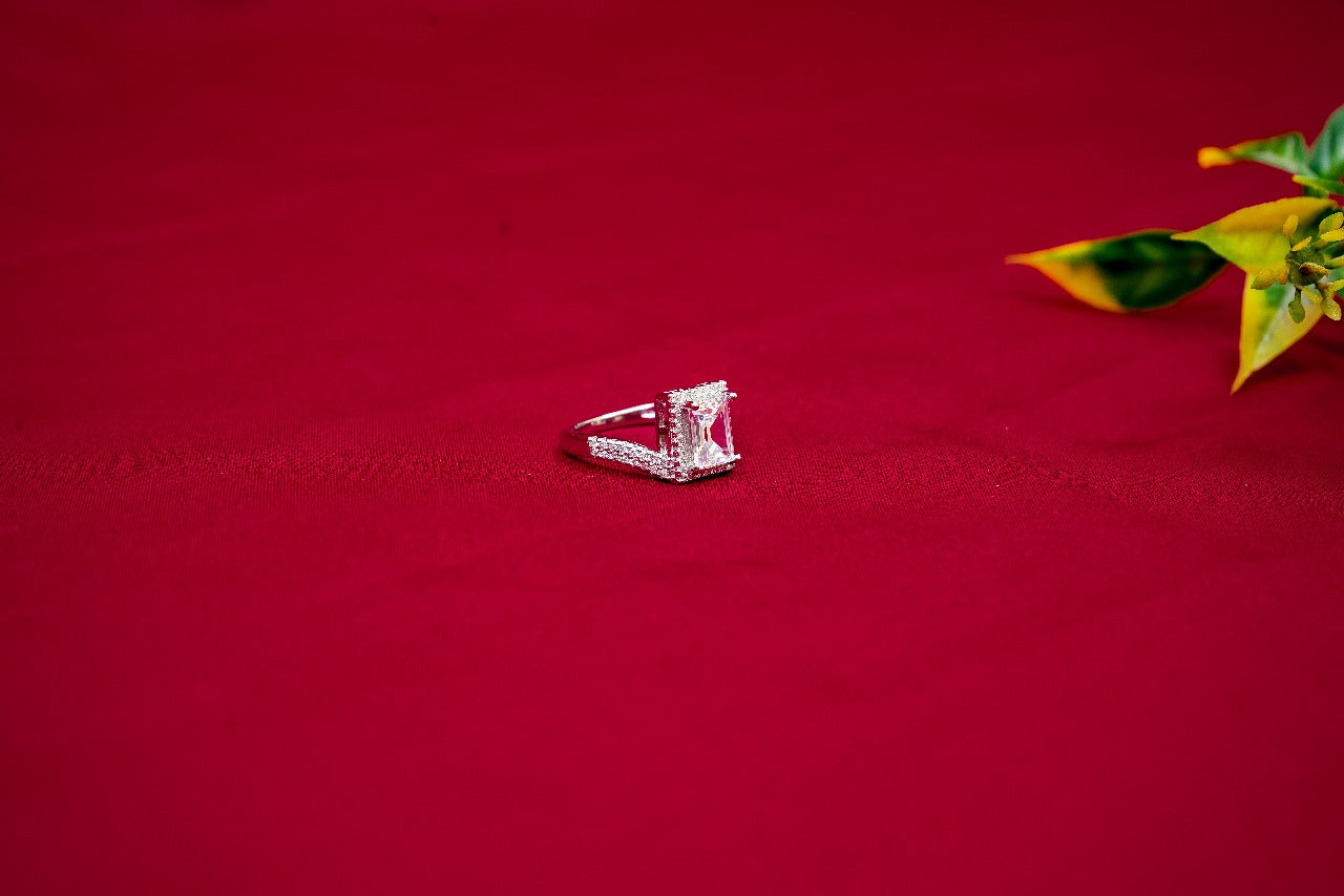 Sparkling Side Accent Solitaire Ring-925 Sterling Silver-ERAYA Jewellery