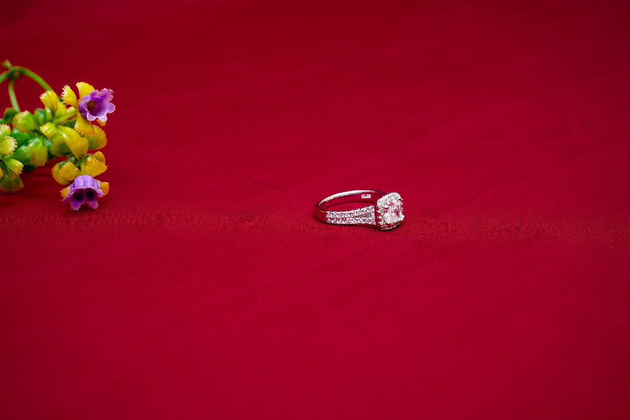 Vintage Halo Solitaire Ring-925 Sterling Silver-ERAYA Jewellery