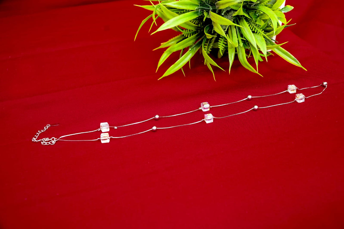 Crystal Cube Station Silver Chain-925 Sterling Silver-ERAYA Jewellery