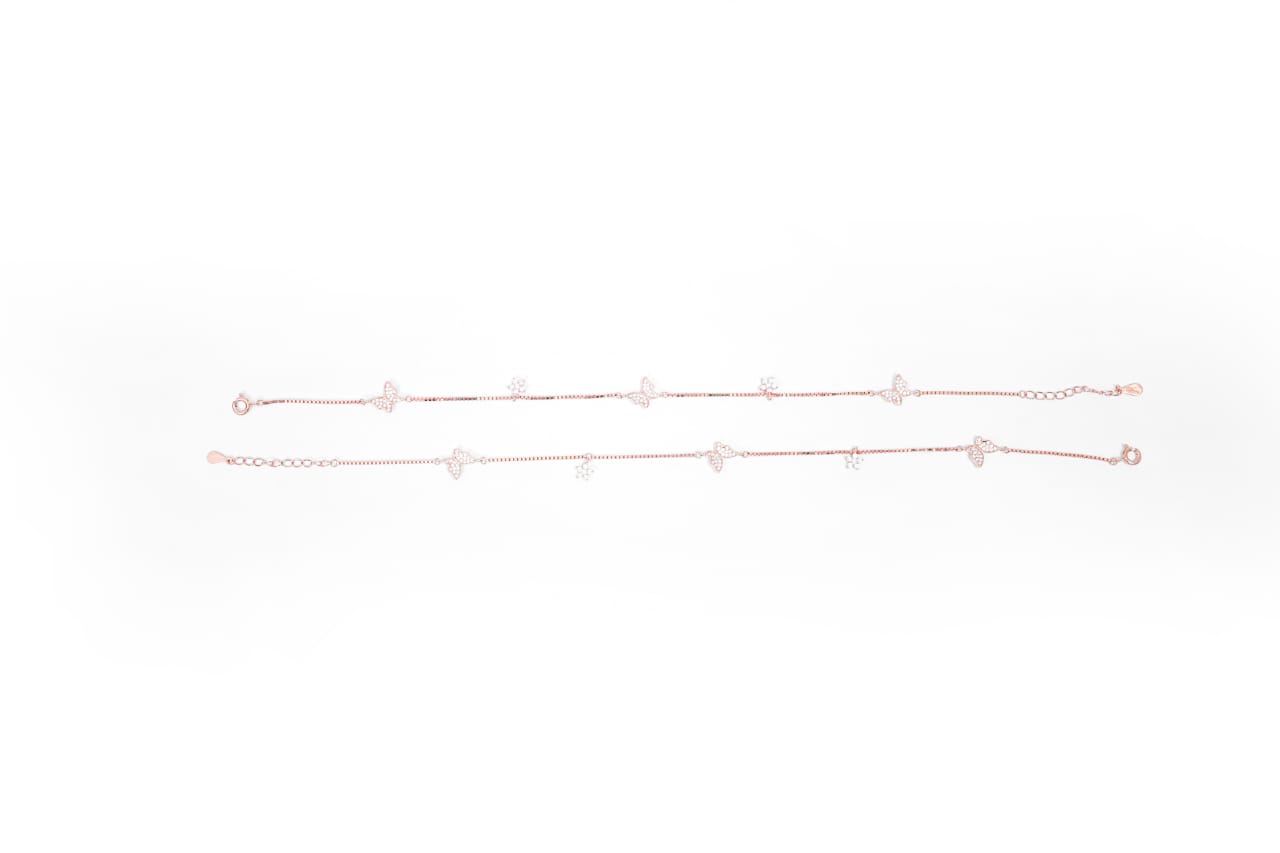 Rose-Gold Butterfly & Flower Anklet-925 Sterling Silver-ERAYA Jewellery