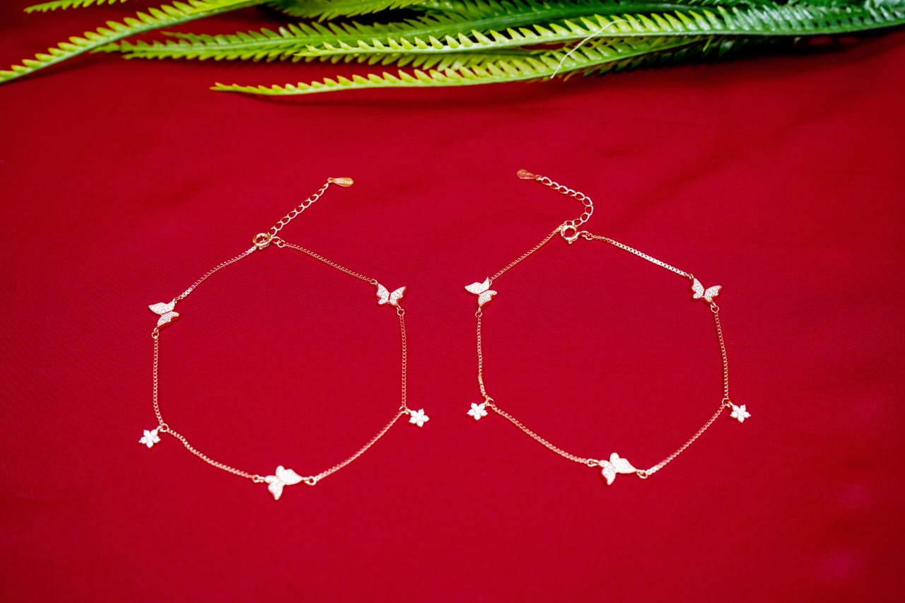 Rose-Gold Butterfly & Flower Anklet-925 Sterling Silver-ERAYA Jewellery