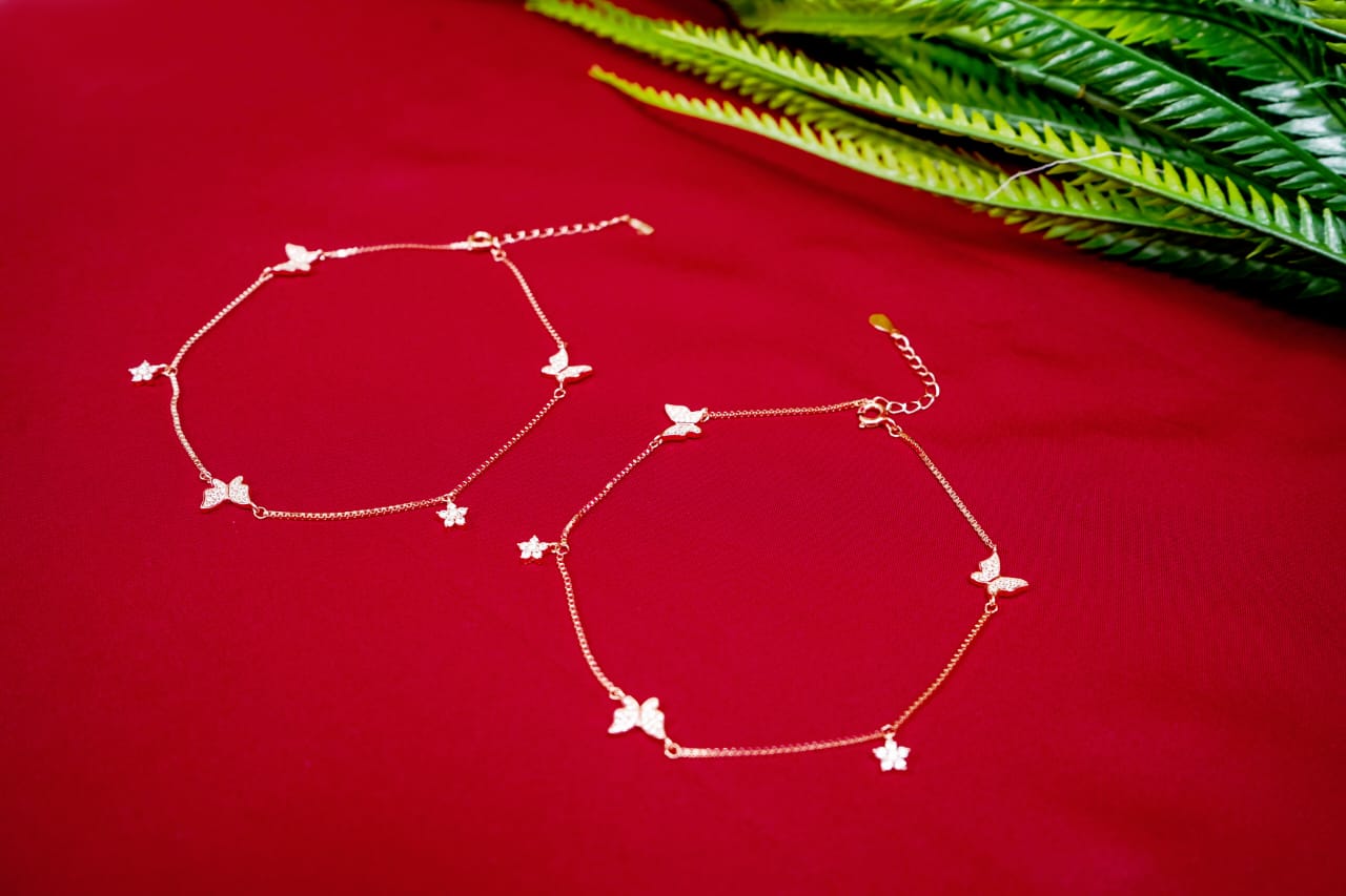 Rose-Gold Butterfly & Flower Anklet-925 Sterling Silver-ERAYA Jewellery