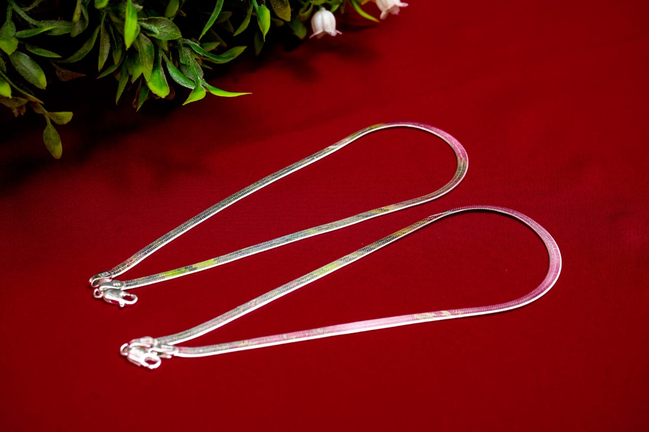 Flat Herringbone Silver Anklet-925 Sterling Silver-ERAYA Jewellery