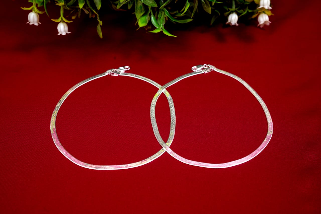 Flat Herringbone Silver Anklet-925 Sterling Silver-ERAYA Jewellery