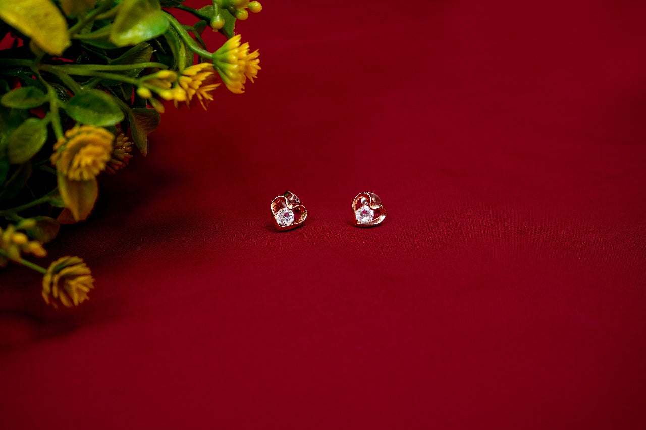 Heart Shaped Rose Gold toned Stud-925 Sterling Silver-ERAYA Jewellery