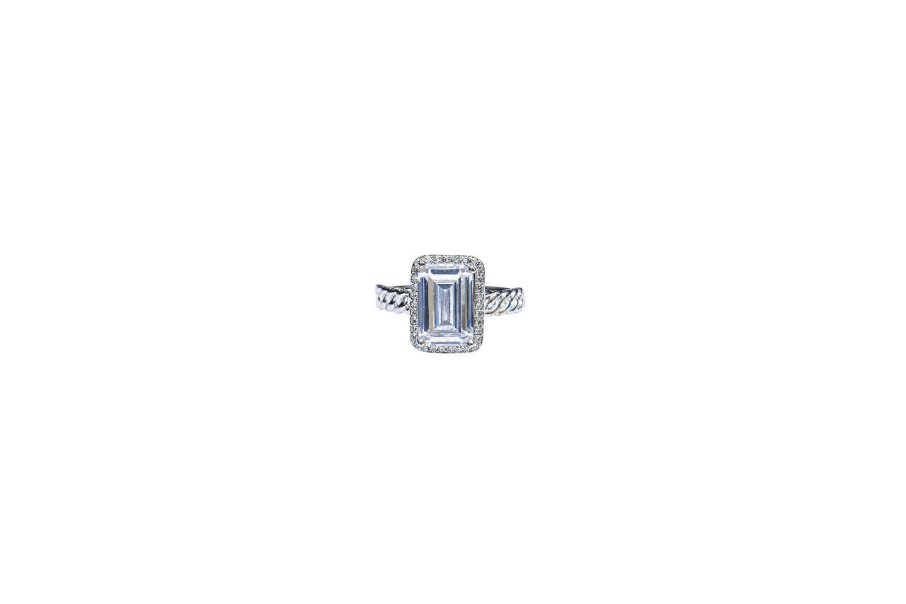 White Crystal Solitaire Ring-925 Sterling Silver-ERAYA Jewellery