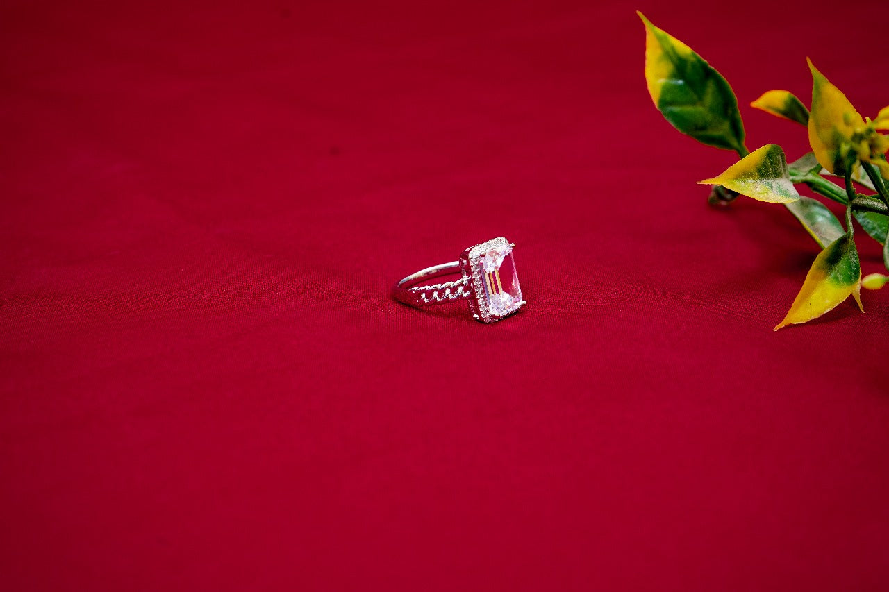 White Crystal Solitaire Ring-925 Sterling Silver-ERAYA Jewellery