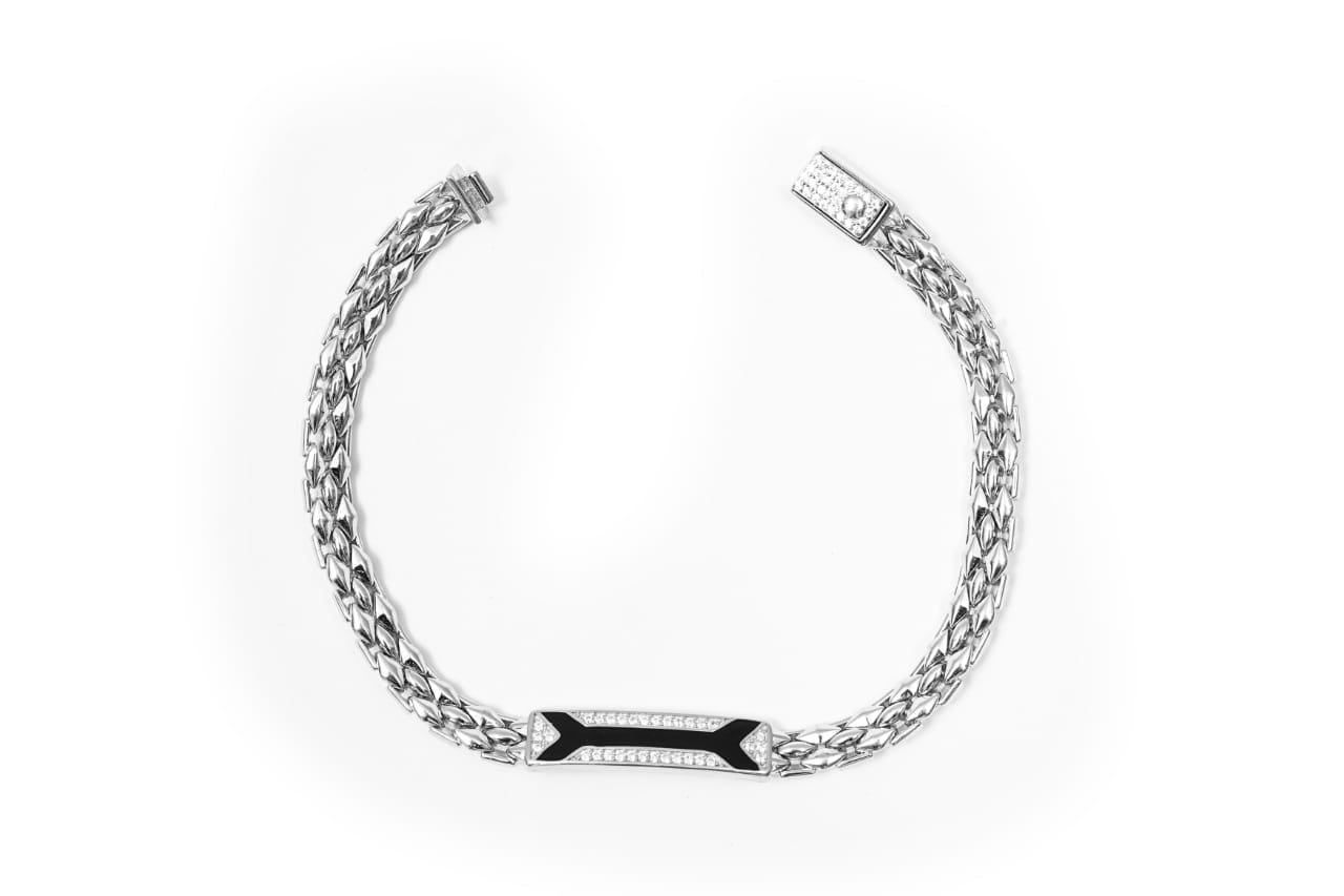 Black Stone ID Link Silver Bracelet-925 Sterling Silver-ERAYA Jewellery